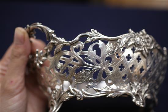An antique Dutch? pierced silver two handled dish, 15 oz.